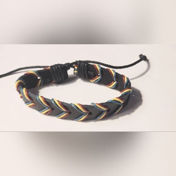 Men's bracelet leather braided black new d50 - Picture 1 of 1